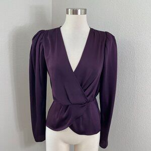 Express Womens Medium Purple Long Sleeve Surplice Wrap Blouse Puff Shoulders
